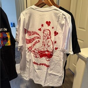 White Graphic Tee with Red Print